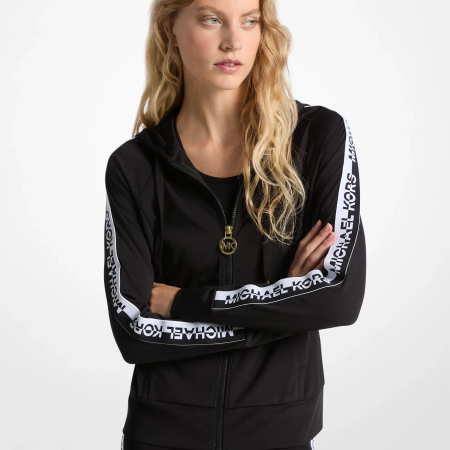 Michael Kors Logo Tape Zip-Up Hoodie - Preorder — Black