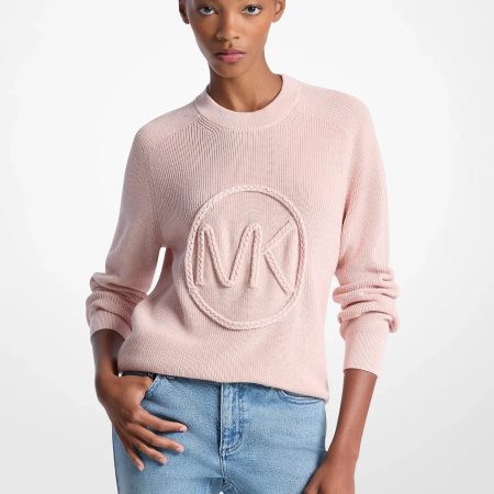 Michael Kors Braided Logo Cotton Blend Sweater - Preorder — Powder Blush