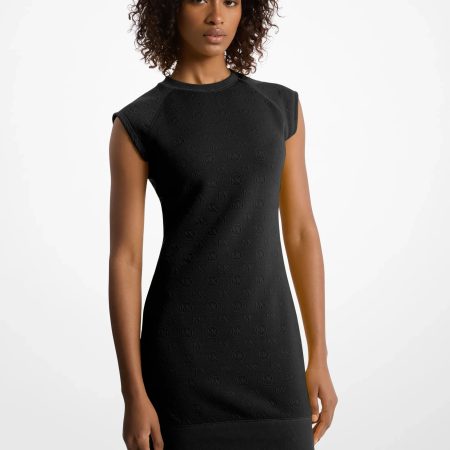 Michael Kors Raglan Sleeve Logo Jacquard Sweater Dress - Preorder — Black