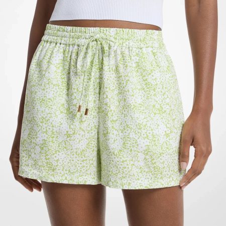 Michael Kors Floral Print Linen Blend Shorts - Preorder — Lime