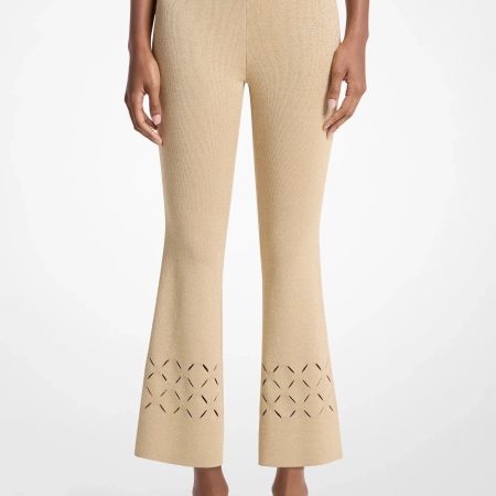 Michael Kors Laser Cut Metallic Stretch Knit Cropped Pants - Preorder — Gold