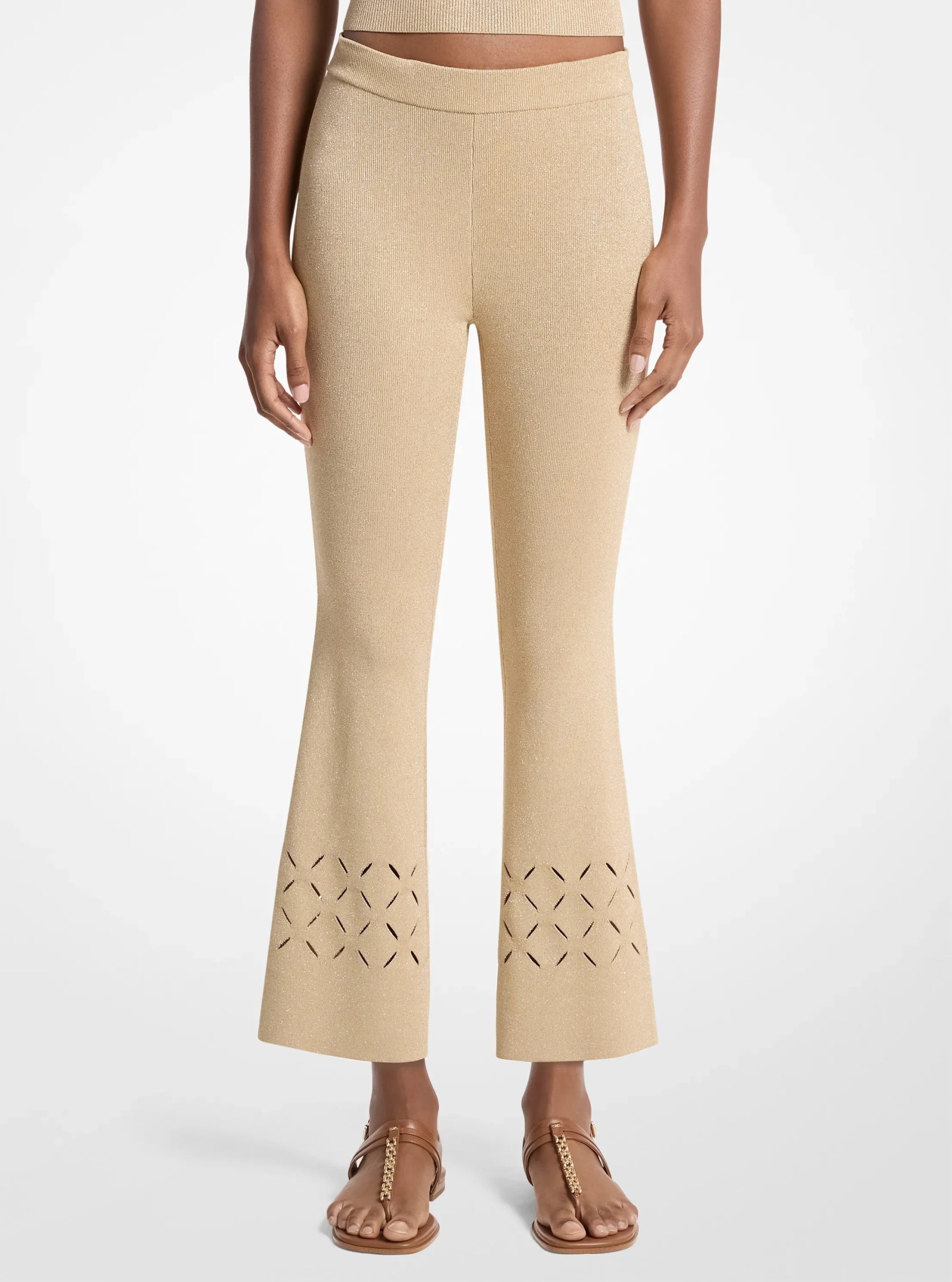 Michael Kors Laser Cut Metallic Stretch Knit Cropped Pants - Preorder