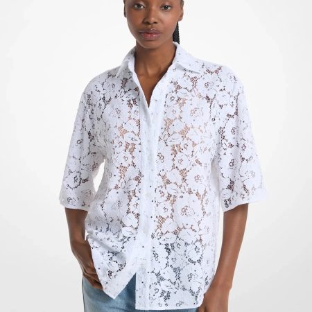 Michael Kors Studded Corded Floral Lace Shirt - Preorder — White