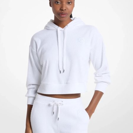 Michael Kors Ribbed Knit Hoodie - Preorder — White
