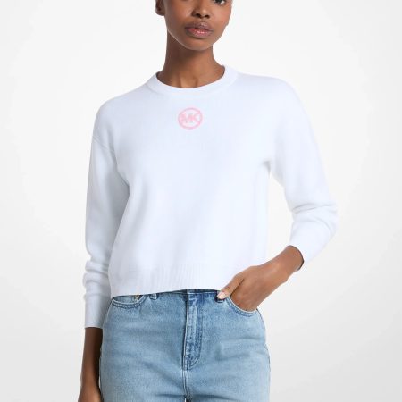 Michael Kors Embellished Logo Cotton Blend Sweater - Preorder — White