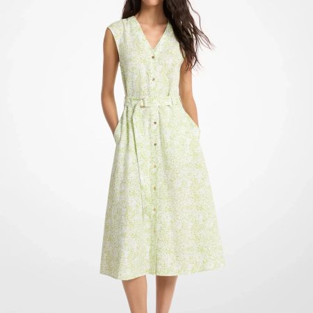 Michael Kors Floral Print Linen Blend Midi Dress - Preorder — Lime