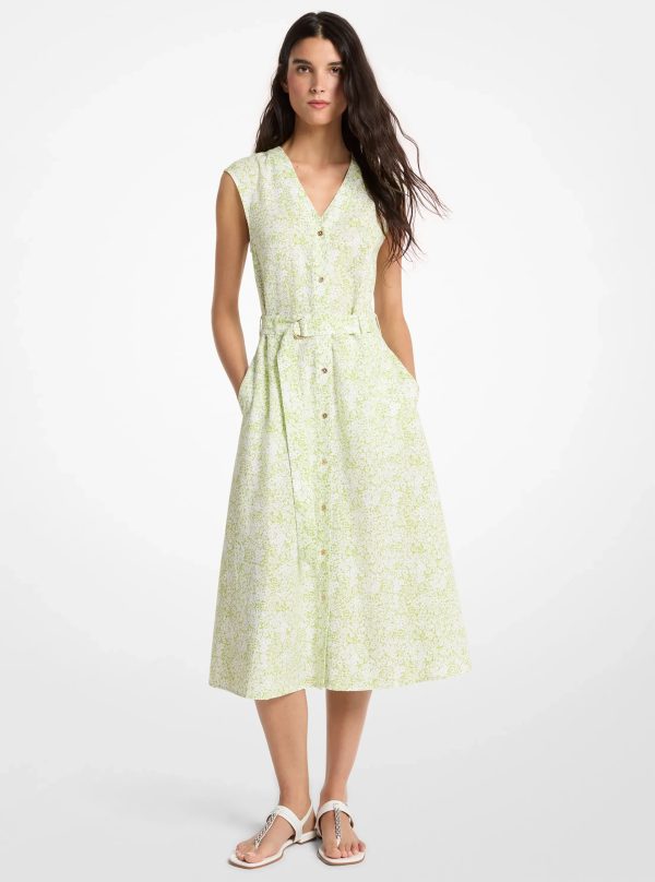 Michael Kors Floral Print Linen Blend Midi Dress - Preorder