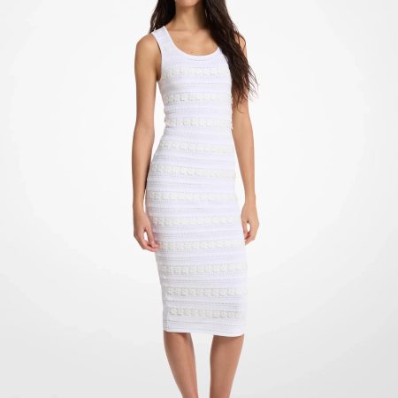 Michael Kors Floral Embellished Stretch Knit Midi Dress - Preorder — White