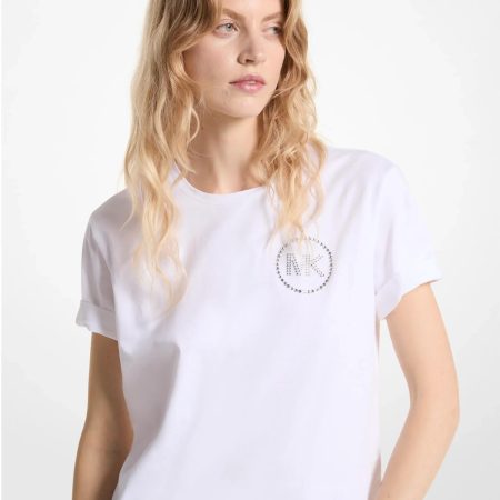 Michael Kors Embellished Logo Organic Cotton T-Shirt - Preorder — White