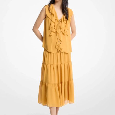 Michael Kors Ruffled Georgette Blouse - Preorder — Honeywheat