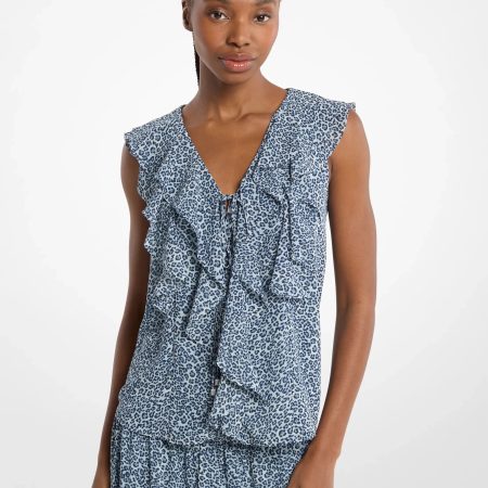 Michael Kors Ruffled Leopard Print Georgette Blouse - Preorder — Dk Chambray