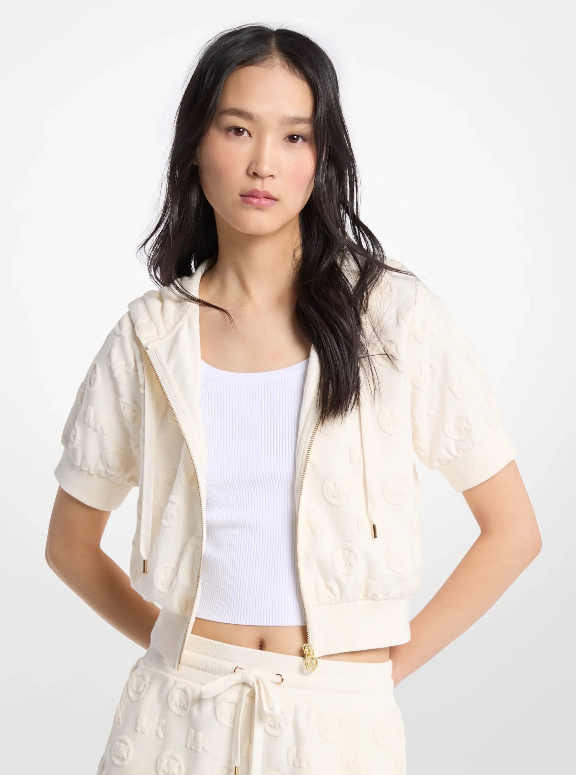 Michael Kors Logo Jacquard Terry Short-Sleeve Jacket - Preorder