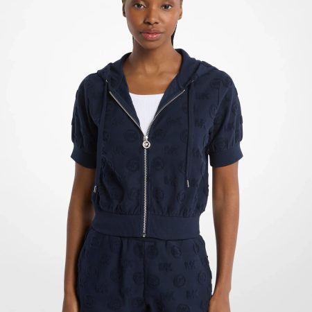 Michael Kors Logo Jacquard Terry Short-Sleeve Jacket - Preorder — Midnightblue