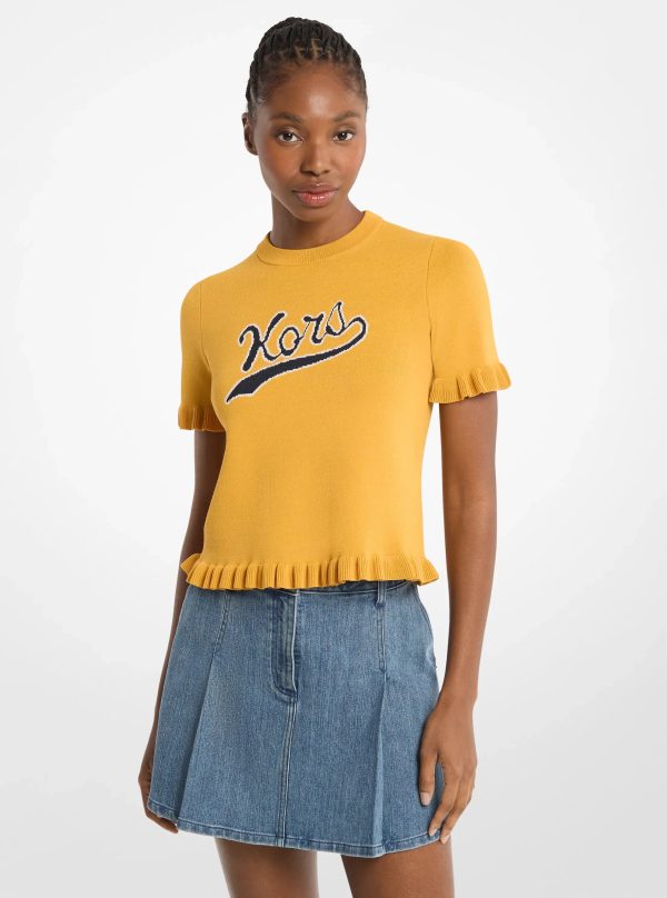 Michael Kors Ruffled Stretch Knit Logo Short-Sleeve Sweater - Preorder