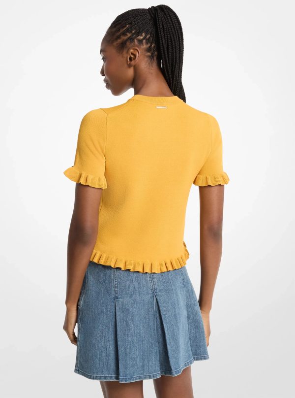 Michael Kors Ruffled Stretch Knit Logo Short-Sleeve Sweater - Preorder