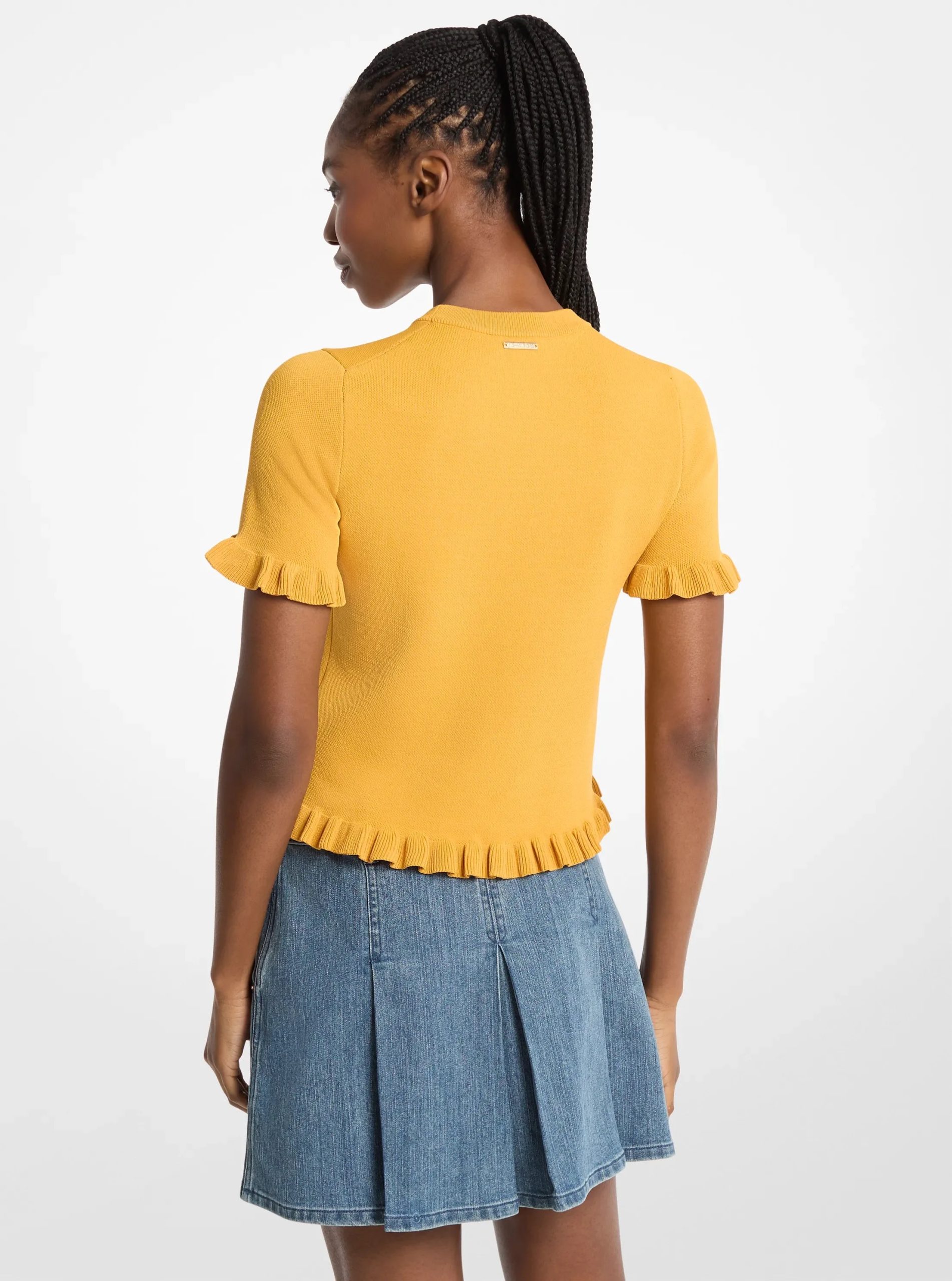 Michael Kors Ruffled Stretch Knit Logo Short-Sleeve Sweater - Preorder