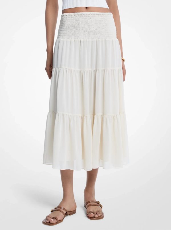 Michael Kors Smocked Georgette Tiered Skirt - Preorder