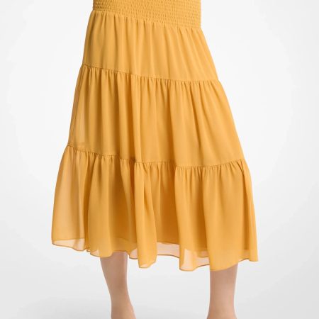 Michael Kors Smocked Georgette Tiered Skirt - Preorder — Honeywheat