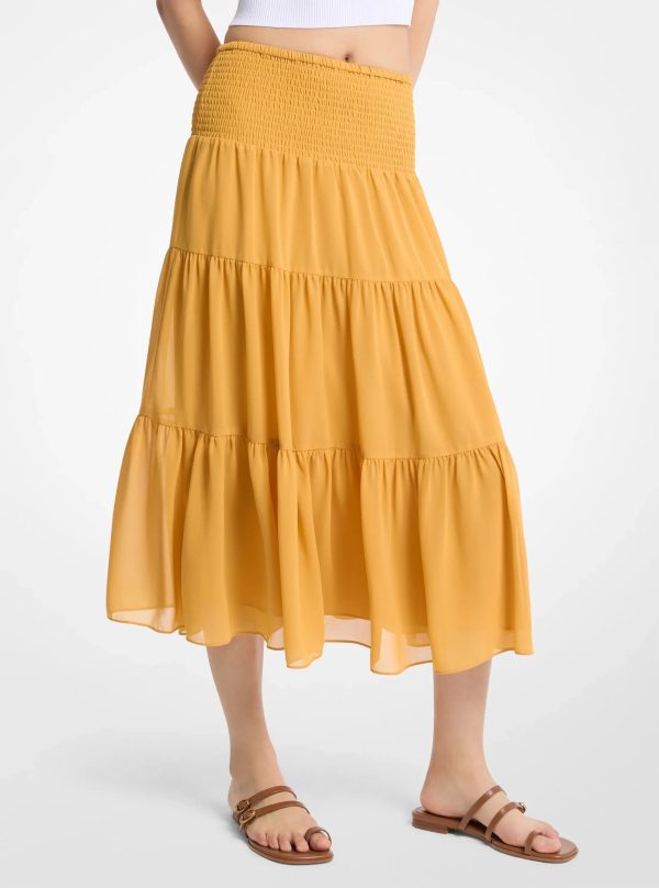 Michael Kors Smocked Georgette Tiered Skirt - Preorder
