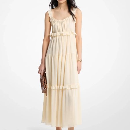 Michael Kors Ruffled Georgette Maxi Dress - Preorder — Bone