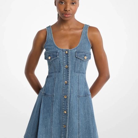 Michael Kors Pleated Denim Mini Dress - Preorder — Dusk Blue Wash