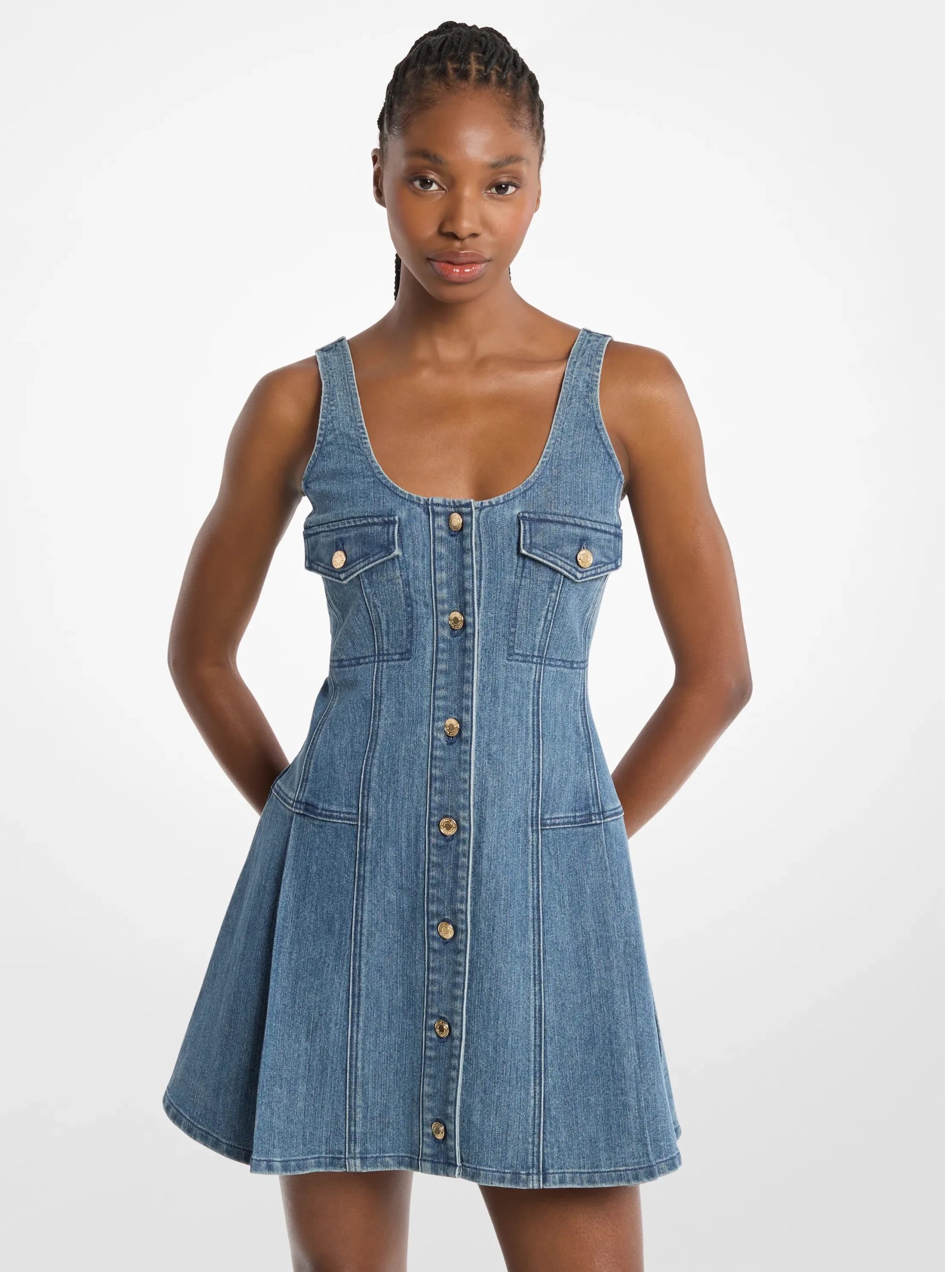 Michael Kors Pleated Denim Mini Dress - Preorder
