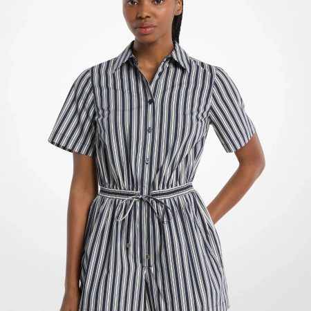Michael Kors Striped Cotton Poplin Romper - Preorder — Midnightblue
