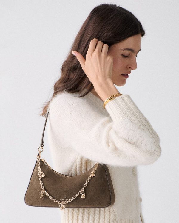 Kate Spade Margot Suede Shoulder Bag with Floral Chain - Preorder