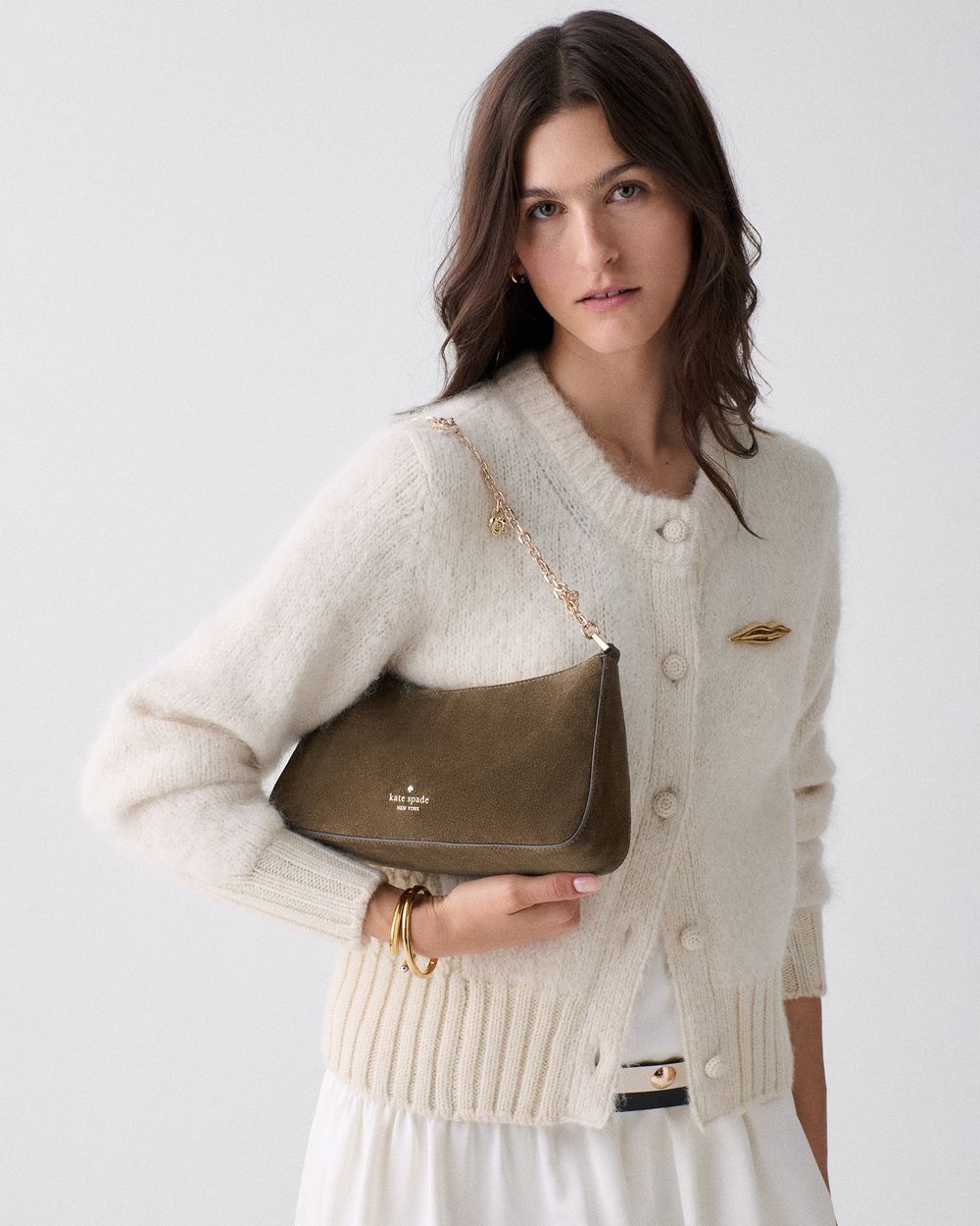 Kate Spade Margot Suede Shoulder Bag with Floral Chain - Preorder