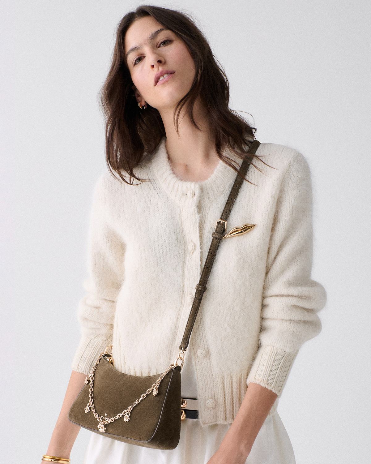 Kate Spade Margot Suede Shoulder Bag with Floral Chain - Preorder