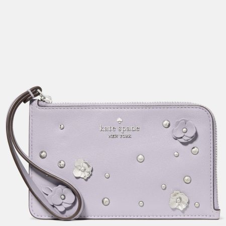 Kate Spade Lucy Smooth Embellishment Small Wristlet - Preorder — Icy Lavender (500)