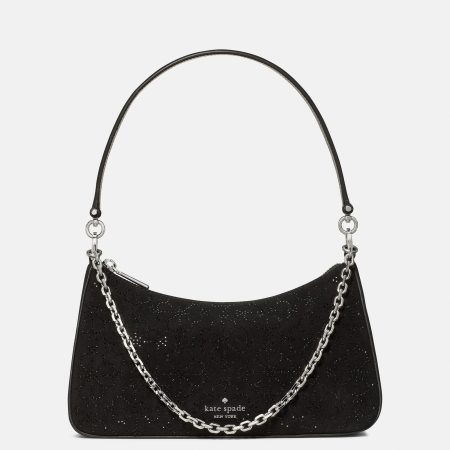 Kate Spade Margot Spade Flower Crystal Suede Shoulder Bag - Preorder — Black (Suede Hot Fix) (001)