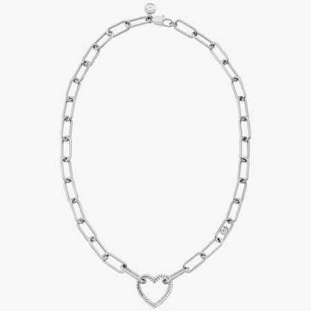 Michael Kors Pavé Heart Curb-Link Necklace - Preorder — Silver