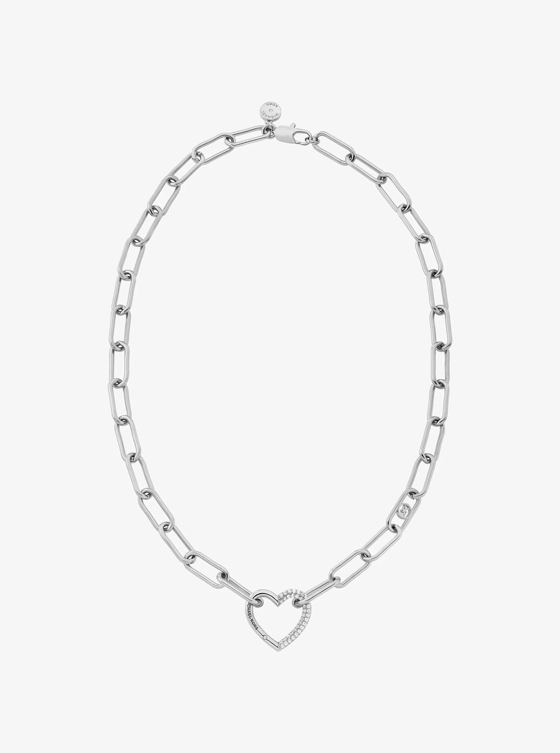Michael Kors Pavé Heart Curb-Link Necklace - Preorder