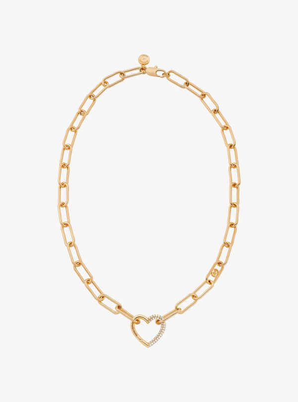 Michael Kors Pavé Heart Curb-Link Necklace - Preorder