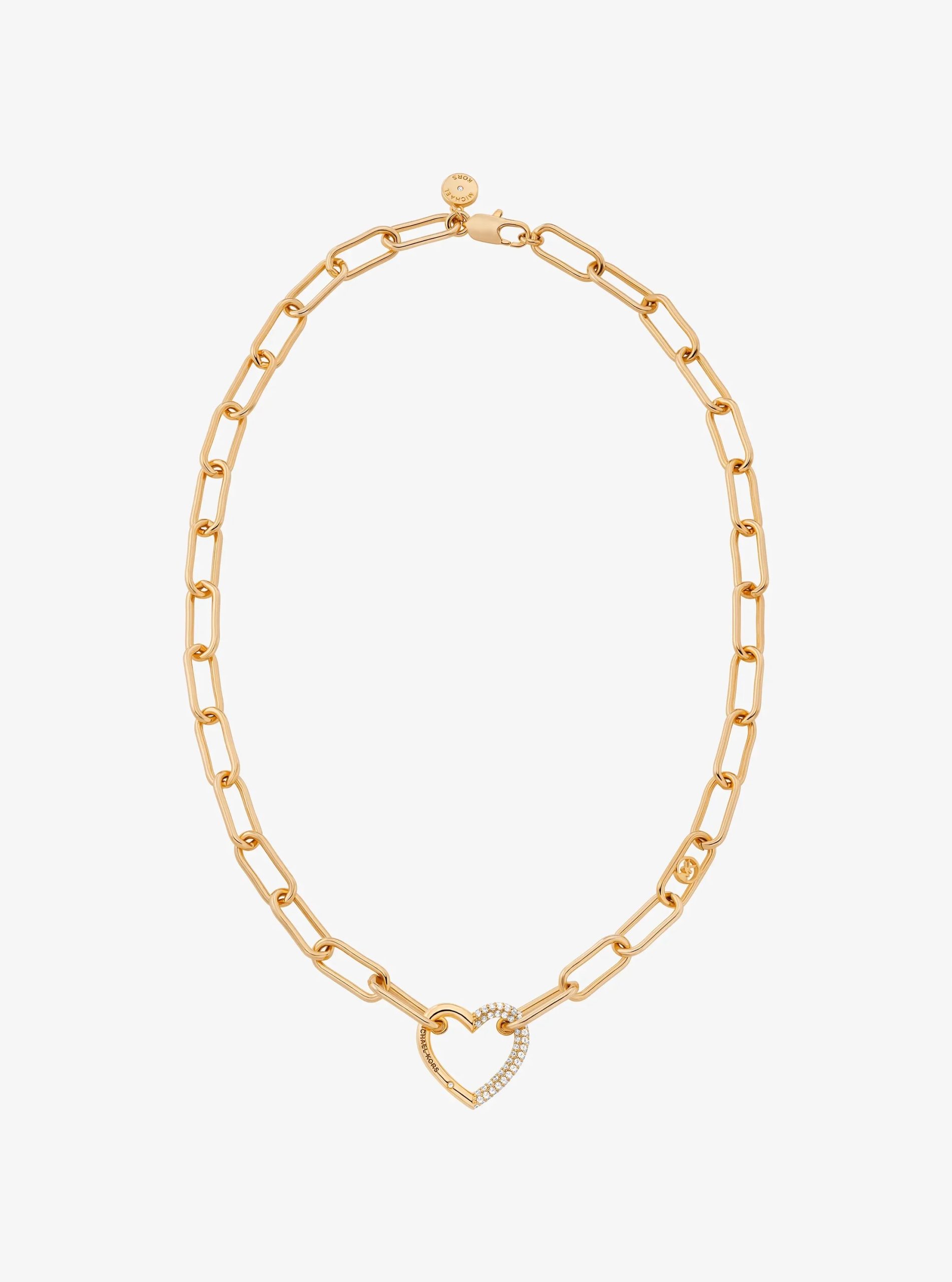 Michael Kors Pavé Heart Curb-Link Necklace - Preorder