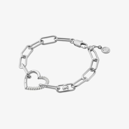 Michael Kors Pavé Heart Curb-Link Bracelet - Preorder — Silver
