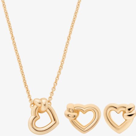 Michael Kors Knotted Heart Necklace and Earrings Gift Set - Preorder — Gold