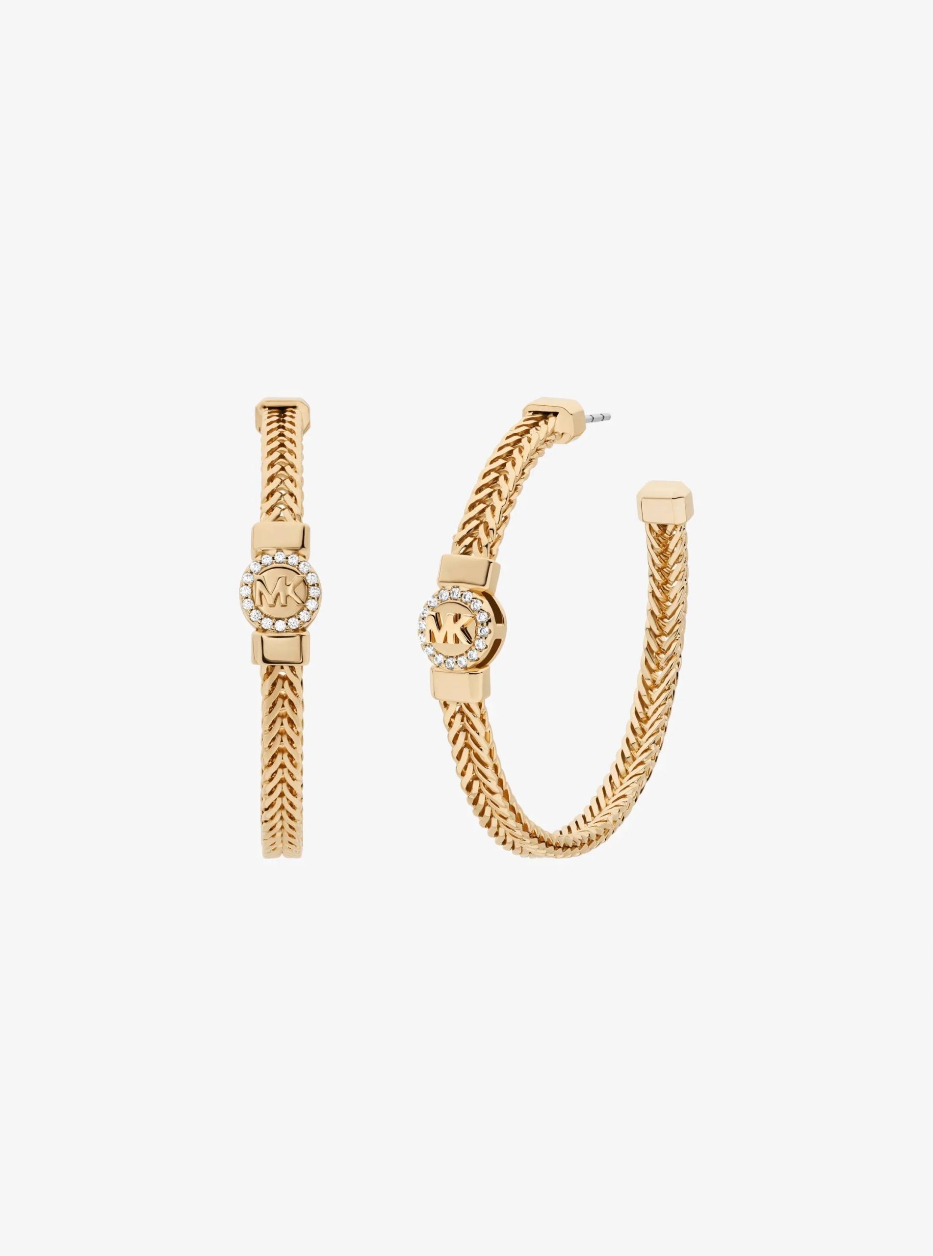Michael Kors Pavé Logo Foxtail Chain Hoop Earrings - Preorder