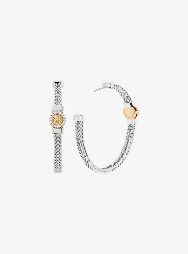 Michael Kors Pavé Logo Foxtail Chain Hoop Earrings - Preorder
