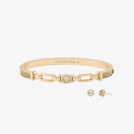 Michael Kors Pavé Logo Bangle and Stud Earrings Gift Set - Preorder — Gold