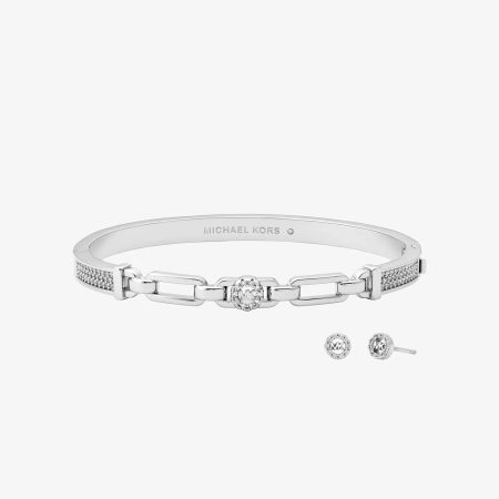Michael Kors Pavé Logo Bangle and Stud Earrings Gift Set - Preorder — Silver