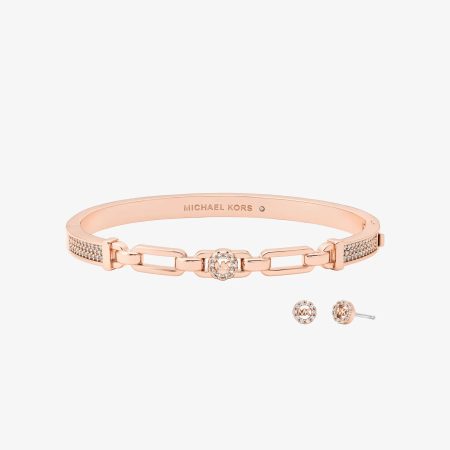 Michael Kors Pavé Logo Bangle and Stud Earrings Gift Set - Preorder — Rose Gold