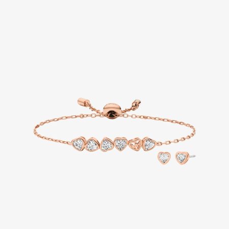 Michael Kors Cubic Zirconia Hearts Slider Bracelet and Stud Earrings - Preorder — Rose Gold