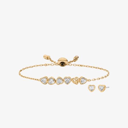 Michael Kors Cubic Zirconia Hearts Slider Bracelet and Stud Earrings - Preorder — Gold