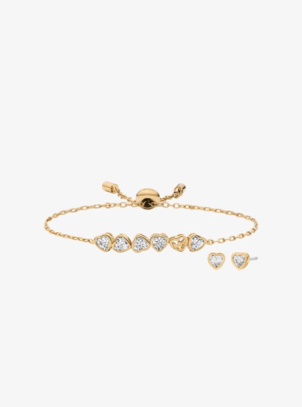 Michael Kors Cubic Zirconia Hearts Slider Bracelet and Stud Earrings - Preorder