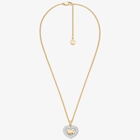 Michael Kors Logo and Pavé Heart Necklace - Preorder — Gold