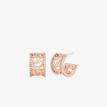Michael Kors Pavé Perforated Logo Huggie Earrings - Preorder — Rose Gold