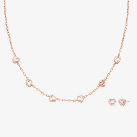 Michael Kors Heart Cubic Zirconia Necklace and Stud Earrings Gift Set - Preorder — Rose Gold