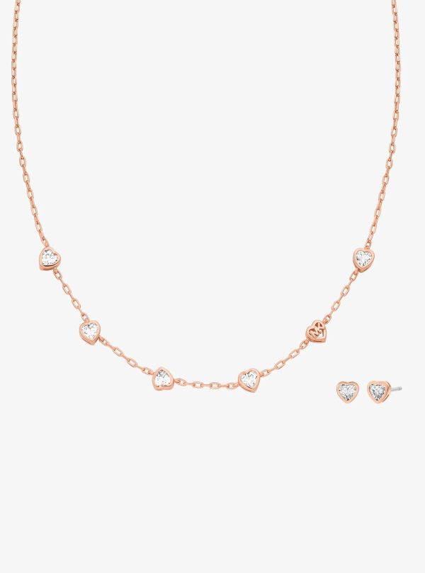 Michael Kors Heart Cubic Zirconia Necklace and Stud Earrings Gift Set - Preorder